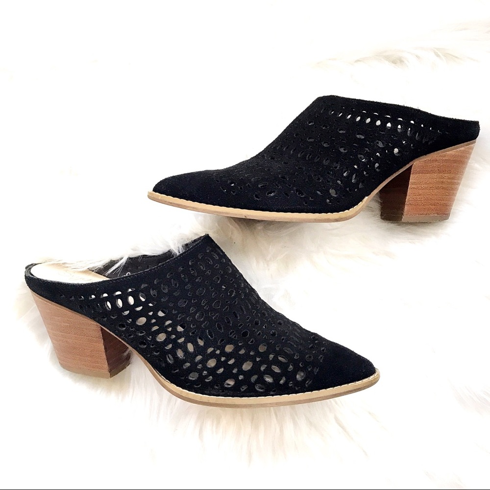 Seychelles Black Mules with wood heel